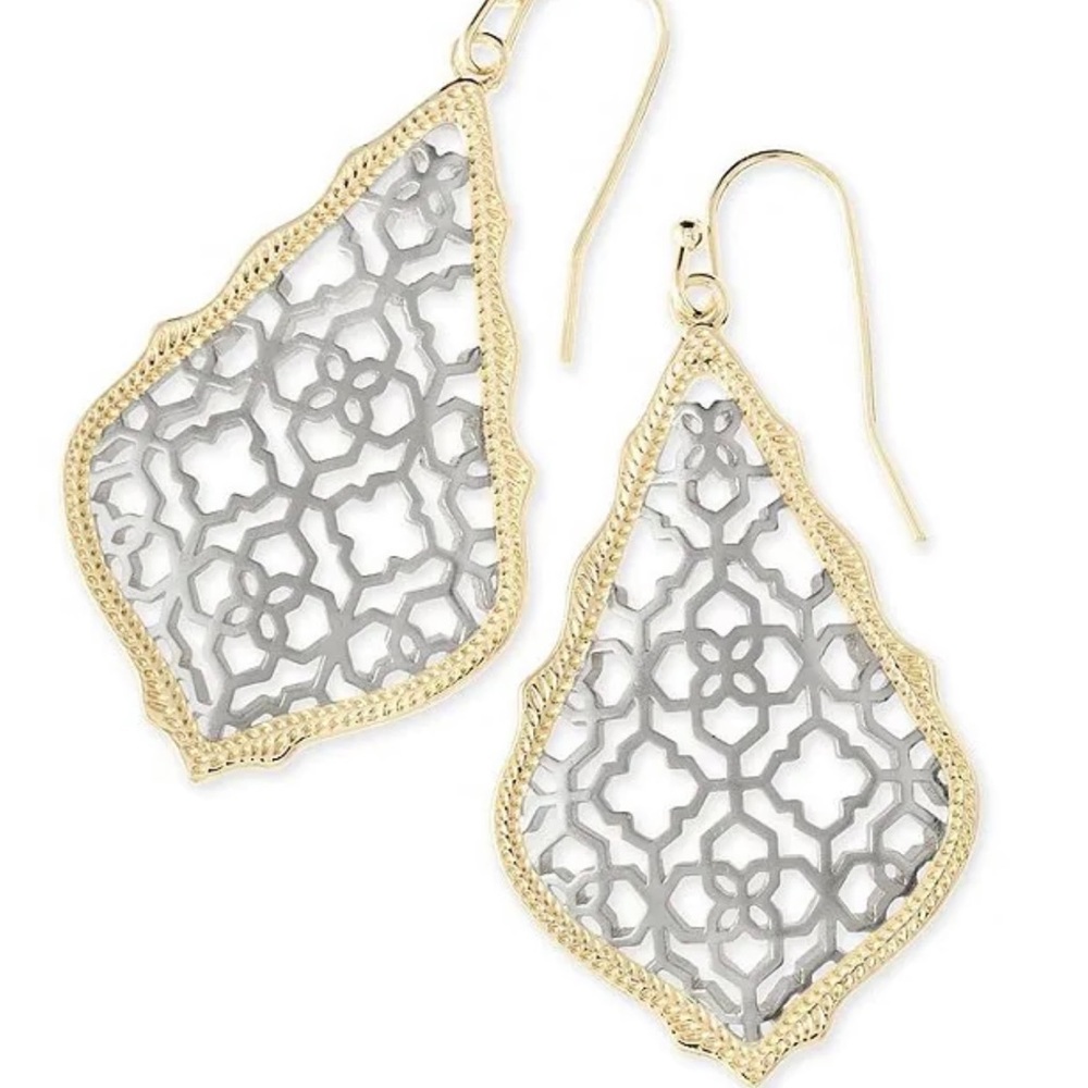 Kendra Scott Filigree earrings, gold plates, Rhodium Plated, Size: 2.75 x 1.87